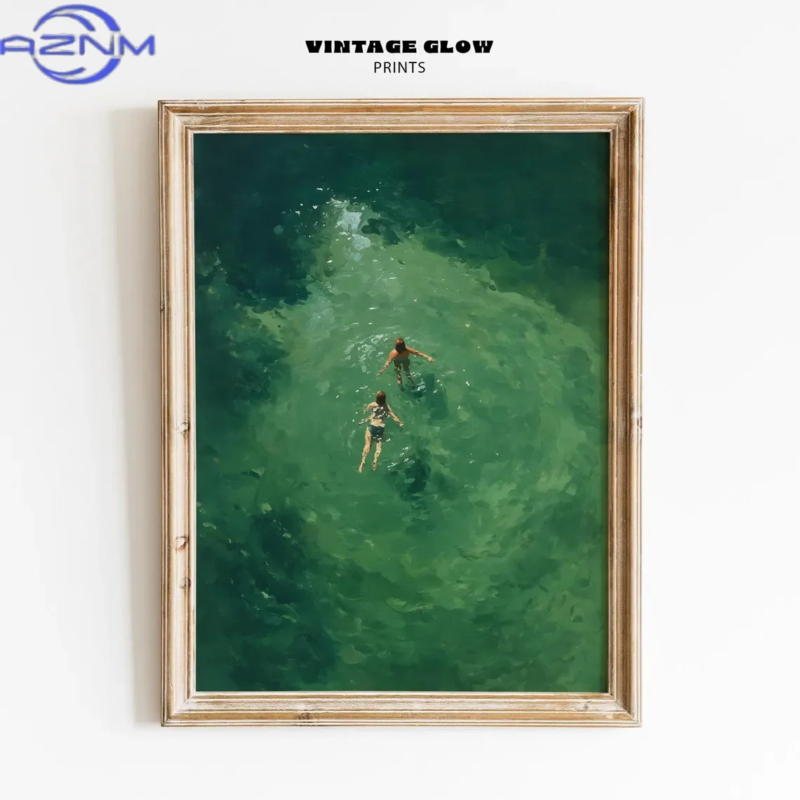 AZNM Swimming in Green Abstract Print | Vintage Retro Wall Art | Minimalist Green Holiday Decor | Digital Art Gift | Instant Dow