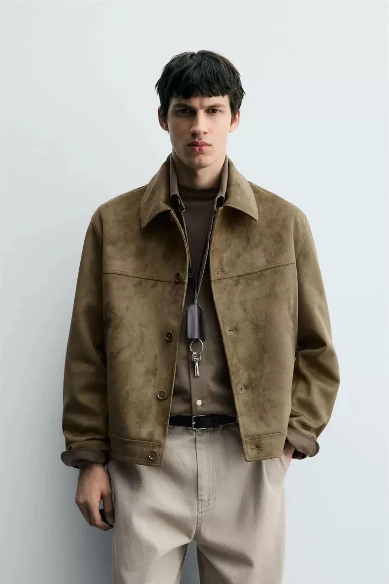 

Men's Slim Fit Straight Jaet Coat Anti-Fur Leather Effect New Arrival Fall 2025 Casual Sle Windproof Polyester Fiber