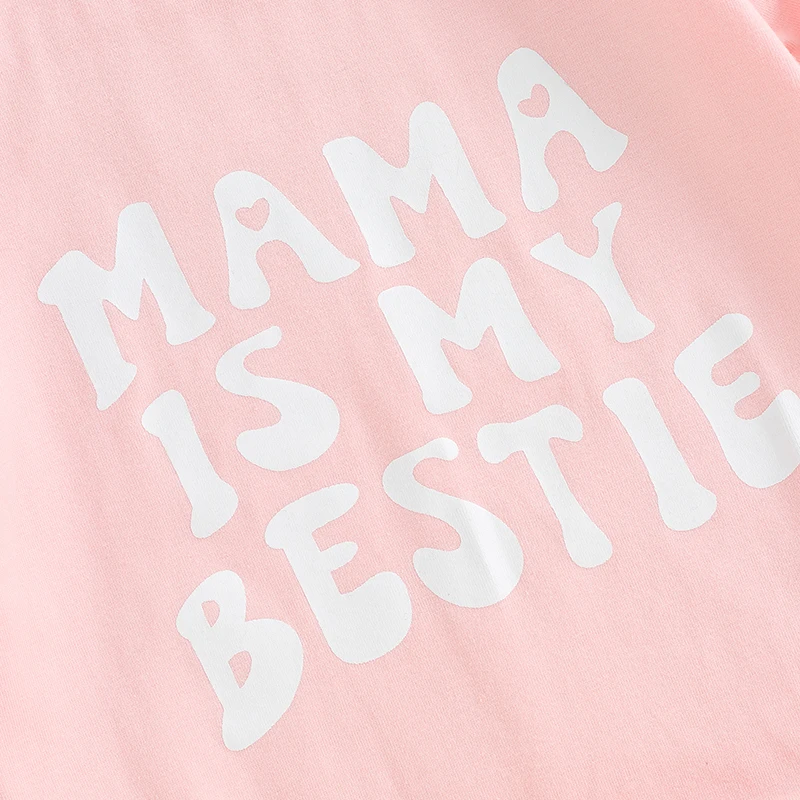 

Baby Boy Girl Oversized Bubble Romper Mama is My Bestie Short Sleeve T Shirt Bodysuit Summer Outfit