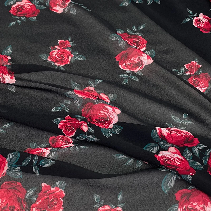 Fashion rose printed chiffon fabric summer thin breathable dress georgette clothing DIY sewing fabric