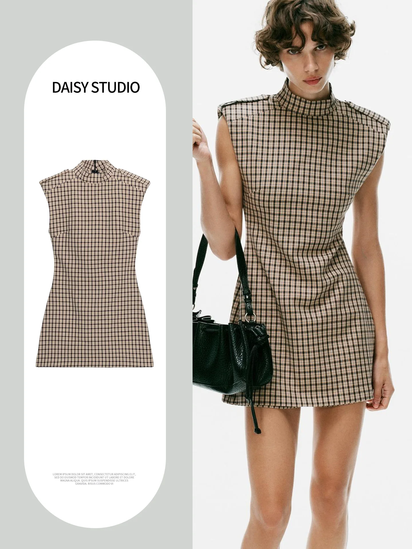 Fall New Women's Sleeveless Stand Collar Zipper Plaid Belted Short Romper Street Style High Waist Polyester Fiber Short Pants