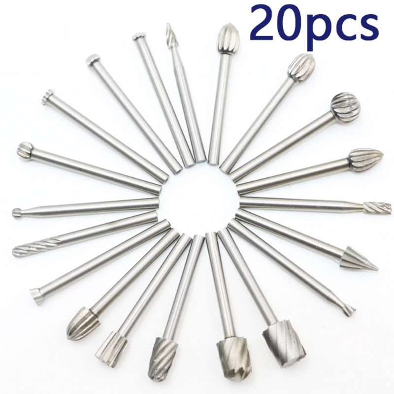 20pcs/set Assorted 39mm Carbide Rotary Point Burr Die Grinder Bit 3mm Shank Milling Cutter Abrasive Tools Rotary Burrs