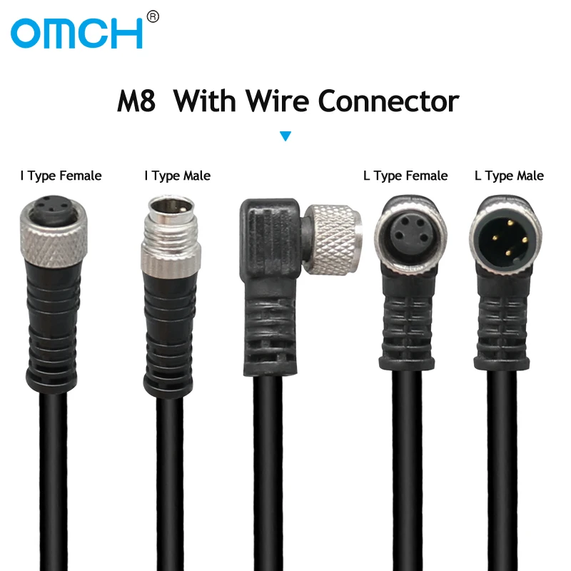 OMCH M8 4 Pins PVC Aviation Inserts cable Sensor Cable Connector Type A 2m Screw Plug Connect Cloweit