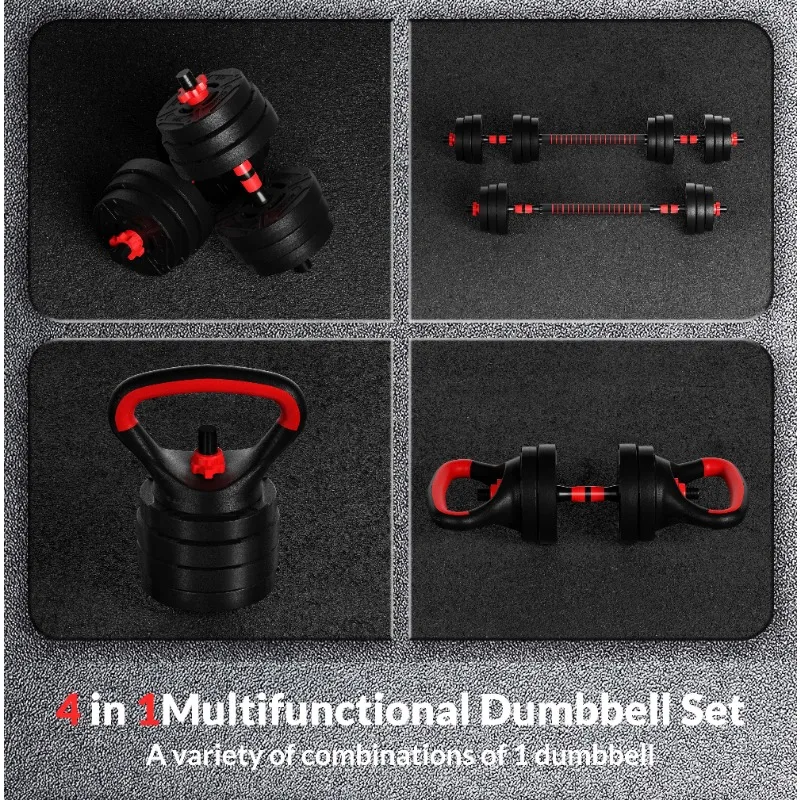 

60LB 4-in-1 Portable Changeable Dumbbell, Barbell, and Kettlebell Set with Adjustable Weights