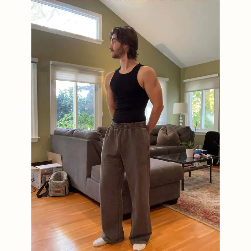 

American Casual Pants Straight Simple Loose Pattern Sweatpants Sports Trend Basketball Couples With YA Straight Leg Casual Pants