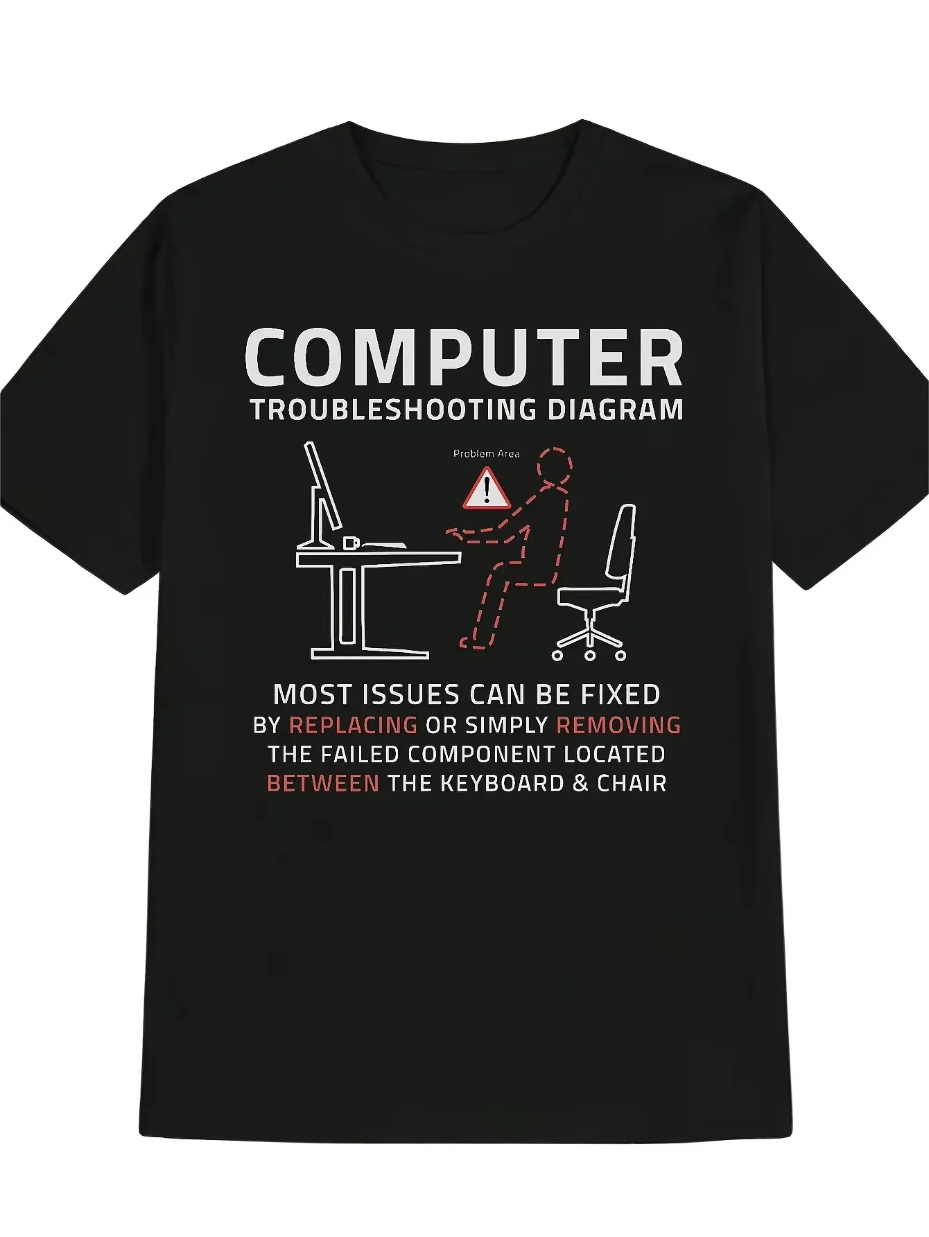 Funny Computer Troubleshooting Diagram IT Tech Joke Print T-shirt Men Women Cotton Programmer Nerd Graphic Short Sleeve Tees