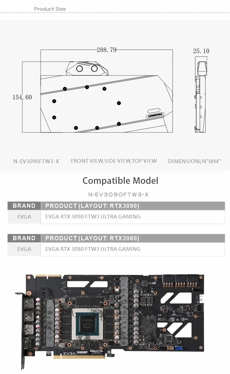 Bykski Water Block Use for EVGA RTX3080 / RTX 3090 FTW3 ULTRA GAMIN GPU Card /Three-layer Structure Design N-EV3090FTW3-X