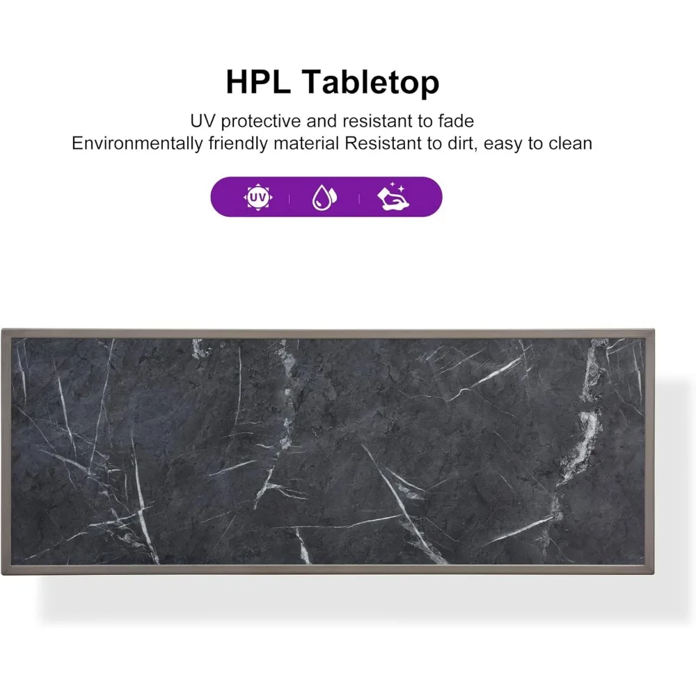 Bar Height Table Retangular Patio Dining Coffee Kitchen Breakfast Bistro Outdoor Pub Bar Table for Garden Balcony, Light Grey