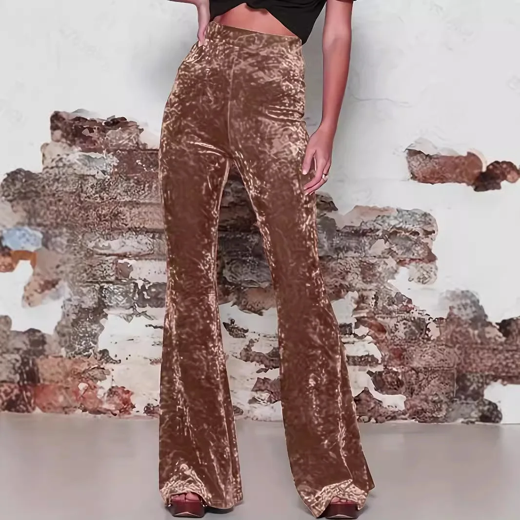 

2026 Женские новые модные базовые стильные, универсальные, элегантные, с высокой талией, золотые бархатные повседневные и удобные женские брюки Bootcut