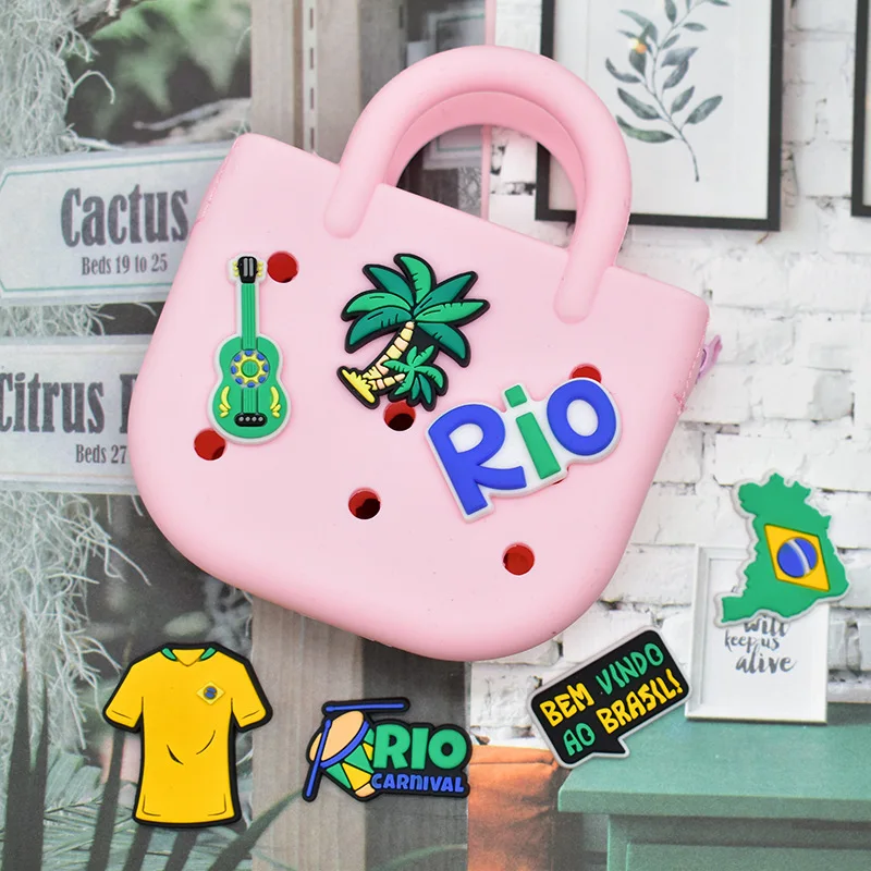 brazil football PVC shoe Charms Slippers Buckle combination Fit Wristbands accessories Decoration Bands gift unisex party