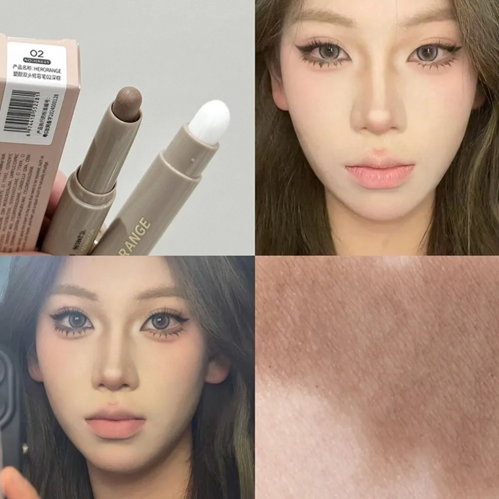 Neuer 2-in-1-Nasenschatten, 3D-Gesichts-Mattkontur-Make-up-Stift mit Pinsel, natürliche graubraune Schatten-Creme-Kontur für Mädchen und Frauen