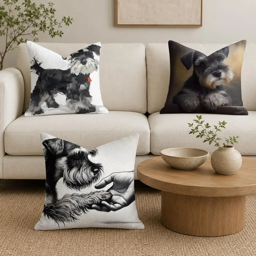 Schnauzer Handshake Sketch Cushion Cover Plush Fabric Soft Double-Sided Printed Sofa Warm Winter Home Gift Pillow Cover