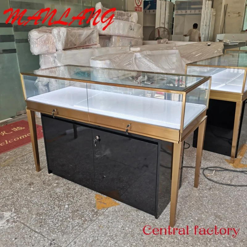 CustomStainless Steel Jewelry Store Display Counter Glass Display Cabinet Luxury Jewelry Showcase for Retail Shop