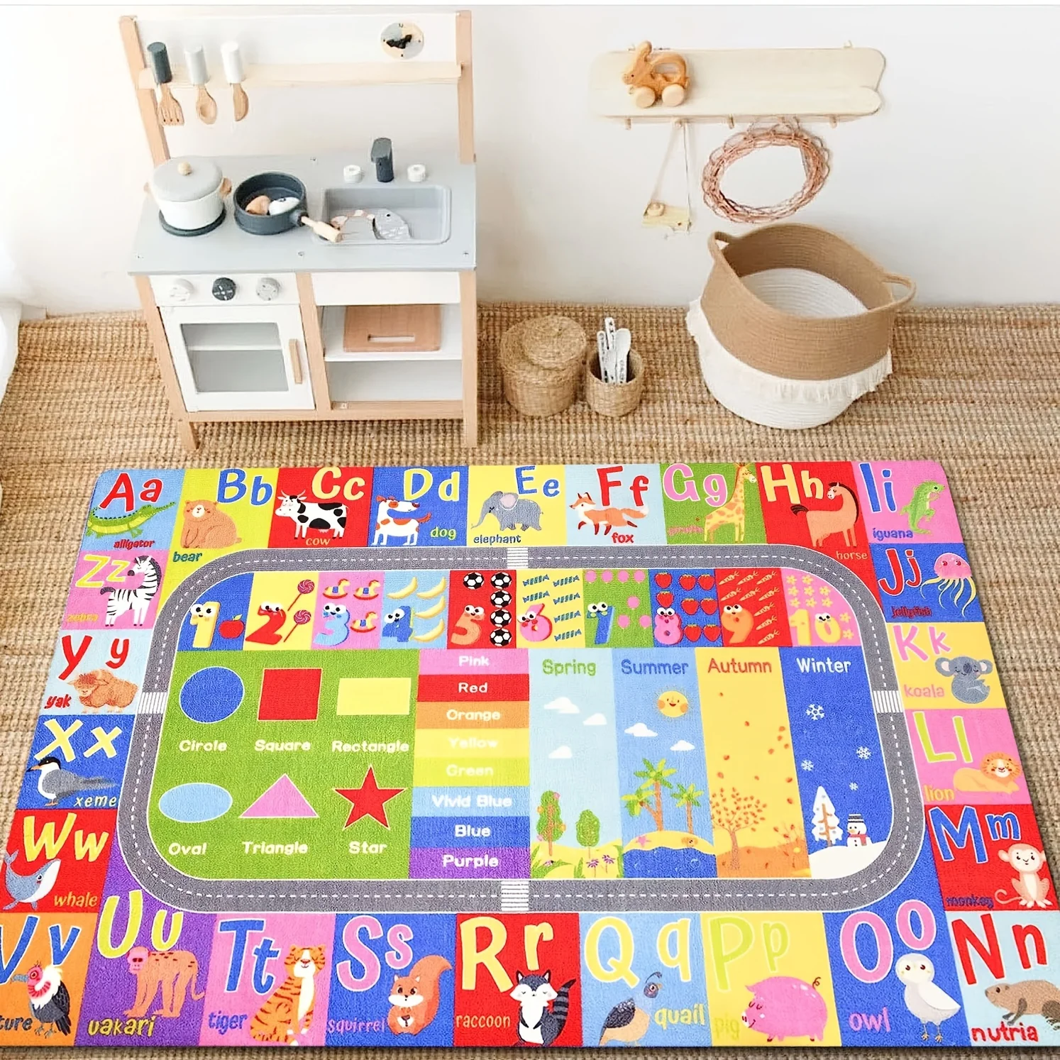 

1pc letter children's play area rug, comfortable machine washable flannel floor mat, home, indoor and outdoor area floor mat