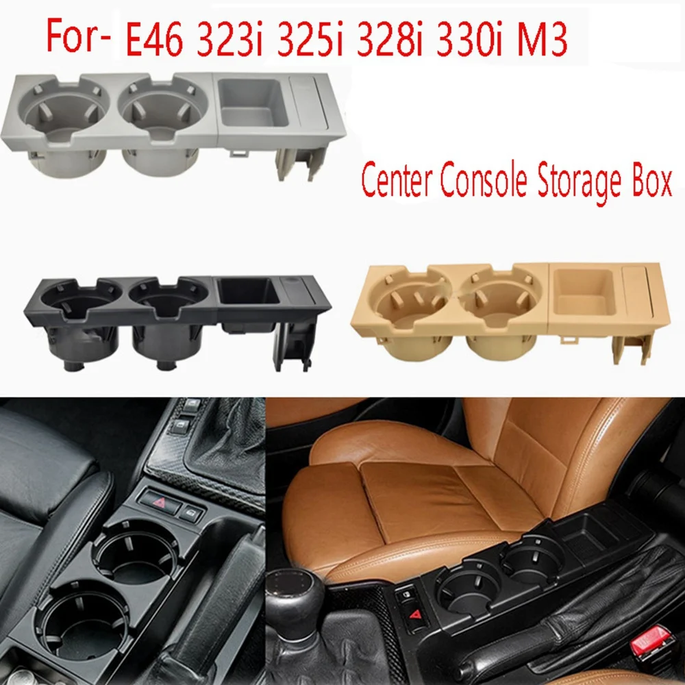 Double Hole Car Front Center Console Storage Box Coin Holder+Cup Holder for E46 323I 325I 328I 330I M3 51168217955