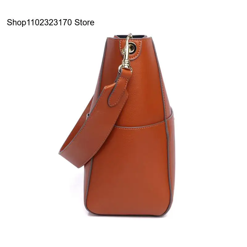 Genuine Leather Large Capacity Single Shoulder Crossbody Tote Bucket Bag for Women