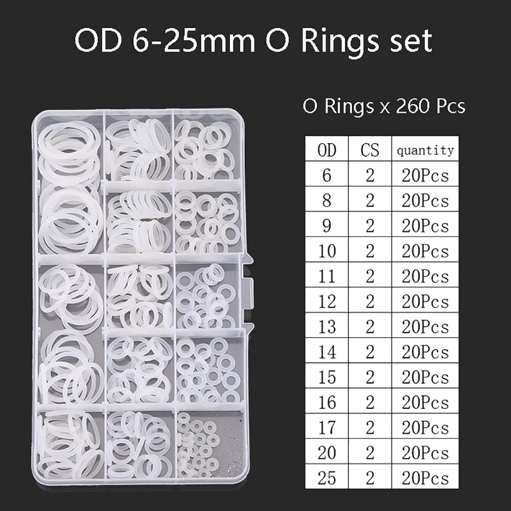 White Silicone O Ring Gasket Ring Set  OD 6-25/30-60/12-36mm White Waterproof Washer Rubber Insulate Round O Shape Seal Set