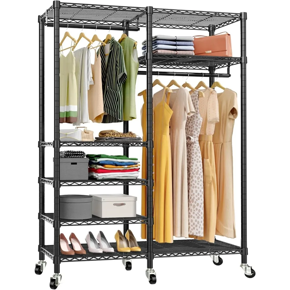 

R4 Heavy-Duty 6-Tier Garment Rack - Adjustable Shelves & Lockable Wheels