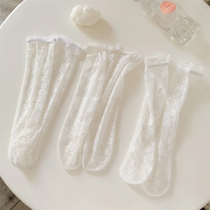 

Summer Lace Hollow Jacquard Calf Sock for Kids Girl Flroal Bow Breathable Nylon Soft Comfort Children's Sock Clothes Accessories