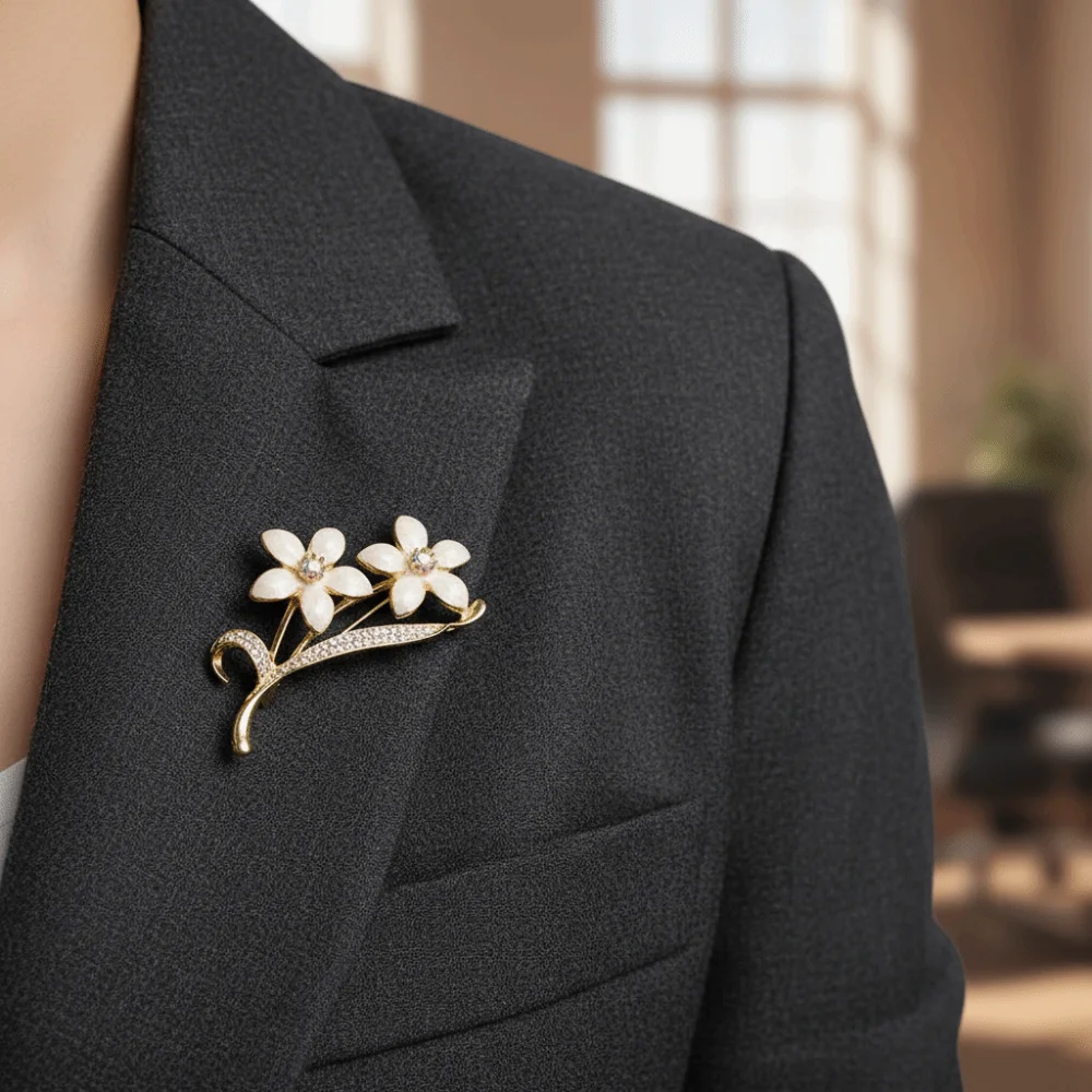 1Pc Elegant Rhinestone Flower Brooch DIY 2 Colors Flower Collar Lapel Pin Lapel Pin Accessories