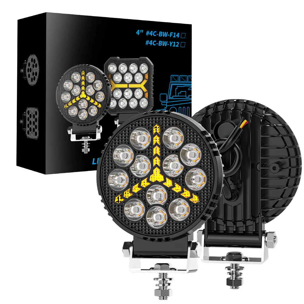 4 "جولة سيارة LED الأضواء القيادة LED ضوء العمل 12 فولت 24 فولت أصفر أبيض DRL الضباب مصباح المصباح للدراجات النارية السيارات شاحنة على الطرق الوعرة