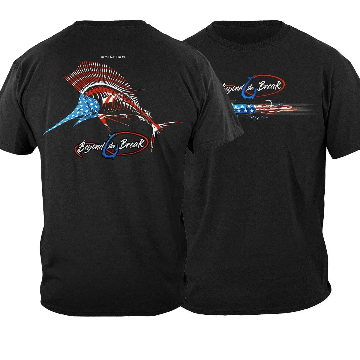 America Flag SailFish Skeleton Patriotic Angler Gift T-Shirt New Short Sleeve Casual 100% Cotton O-Neck Summer fashion manga