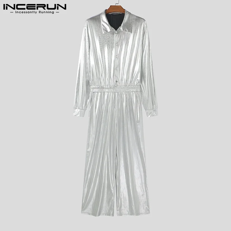 INCERUN American Style Fashion Jumpsuit Men's Clubwear Hot Sale Sparkling Fabric Jumpsuits Casual Streetwear Personality Rompers