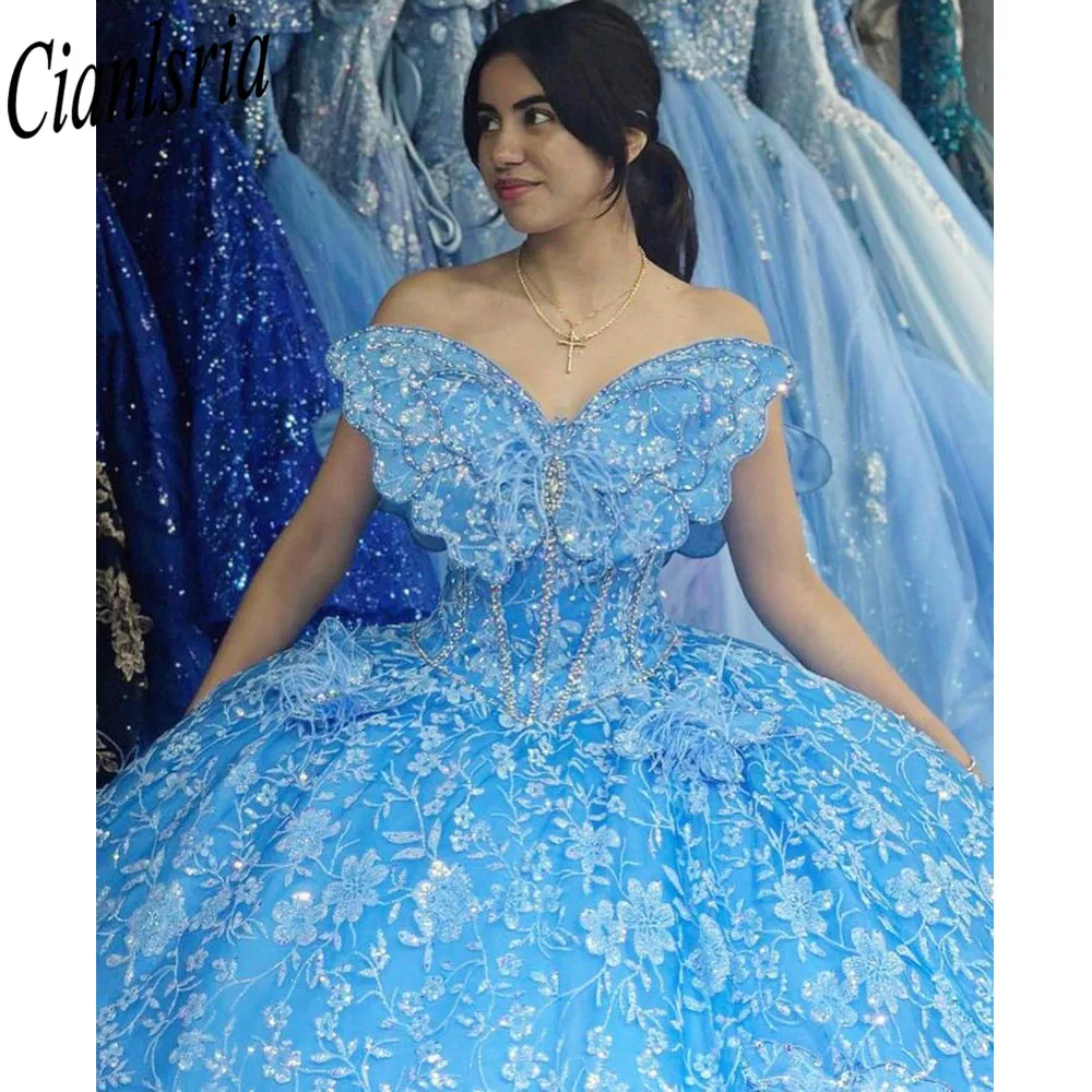 Vestidos De quinceañera azul cielo para niñas, vestido De baile para niñas dulces, 3D Flores, cuentas De XV Años, cumpleaños, graduación, personalizado