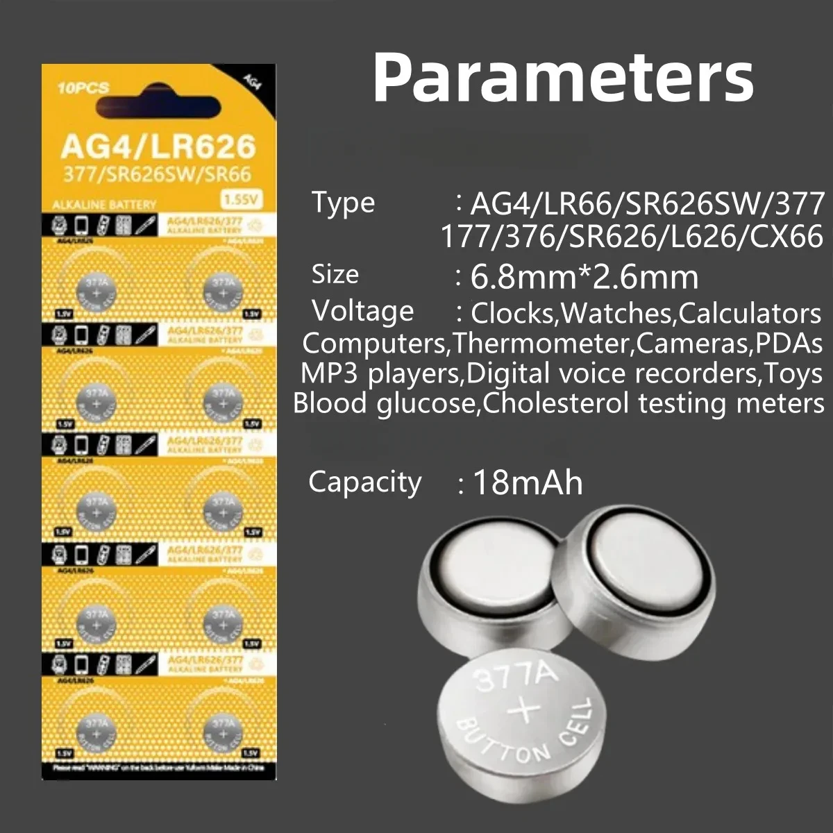 SR626SW SR626 Cell Coin Alkaline Battery 177 376 626A LR66 LR626 For Watch Toys Clock 100-200PCS 1.55V AG4 377 Button Batteries