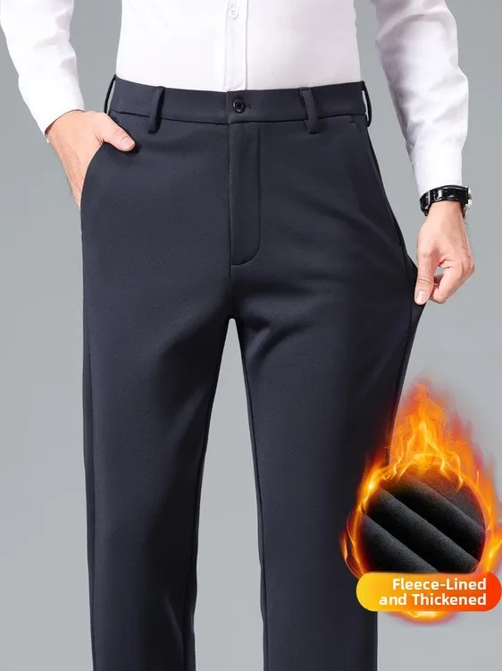 

Черные прямые брюки, мужские повседневные брюки на подкладке, теплые свободные брюки, осень-зима Faion Ci Sle Busin, повседневные