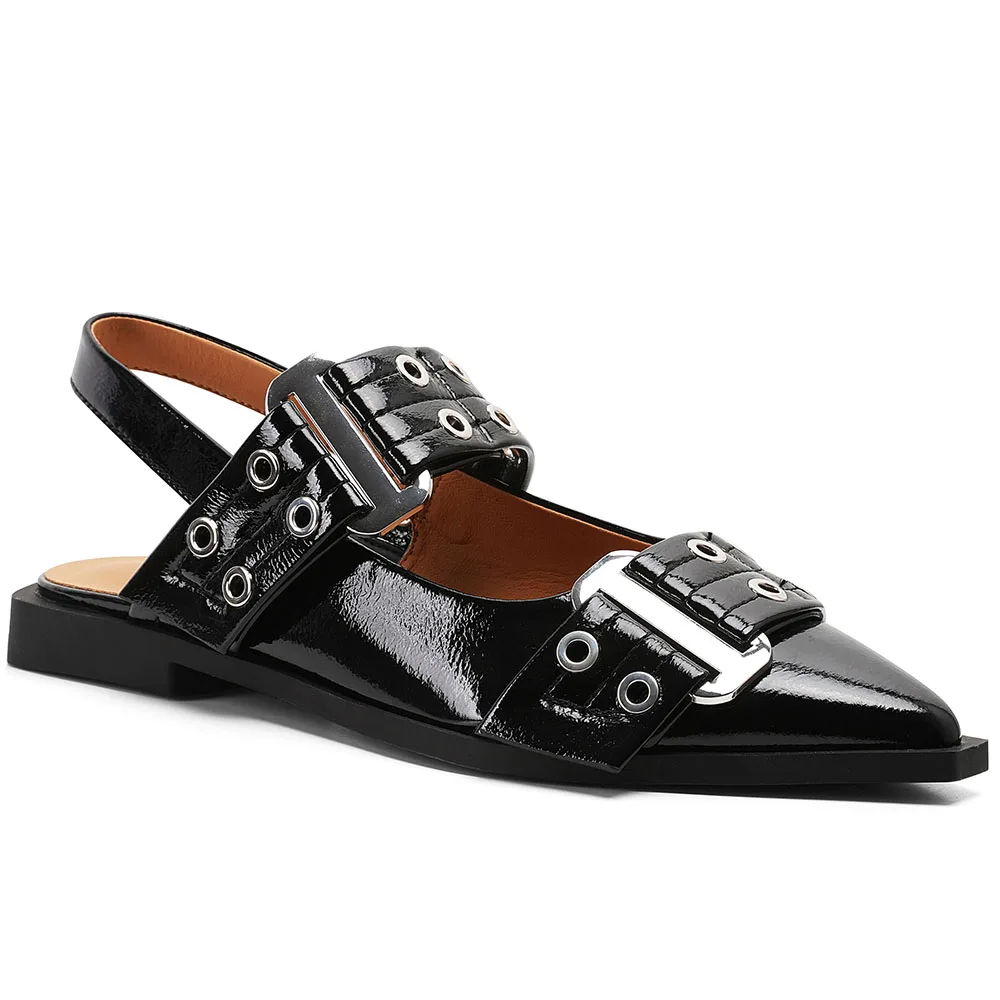 RIBETRINI Fashion Brand New Cover Pointed Toe Flats Back Strap Metal Buckle Design Sandals Dress Leisure All-match Women Shoes
