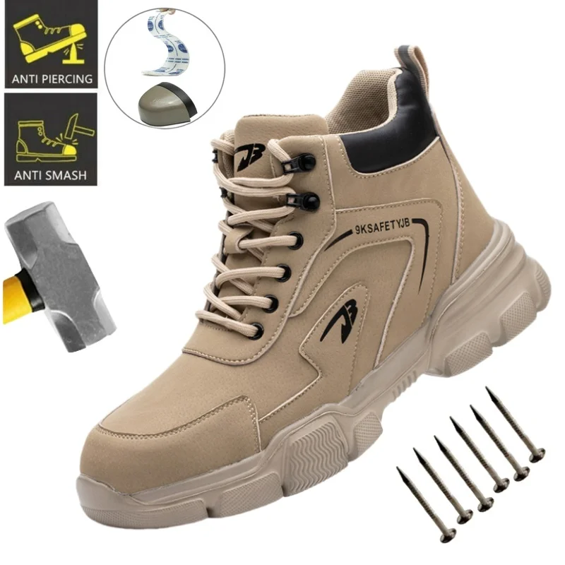 Men Boots Indestructible Safety Shoes Steel Toe Shoes Puncture-proof Sneakers Breathable Lightweight Work Shoes