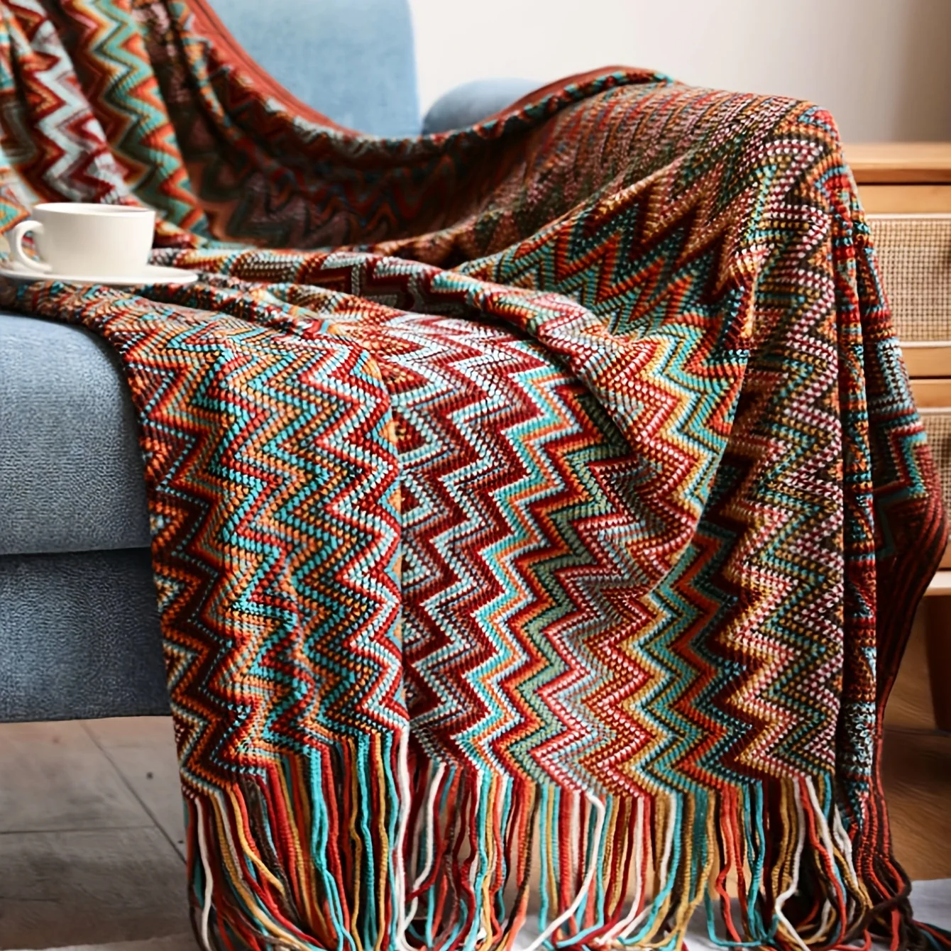 Bohemian style red sofa blanket