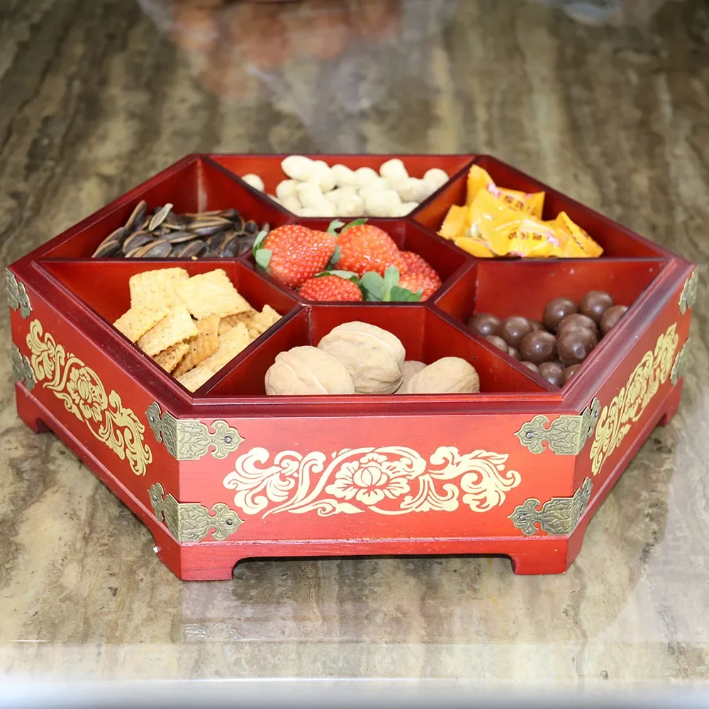 Creative Solid Wood Dried Fruit Box, Divided Compartment Plate with Lid, Melon Seed Candy Plate, Snack Fruit Holder