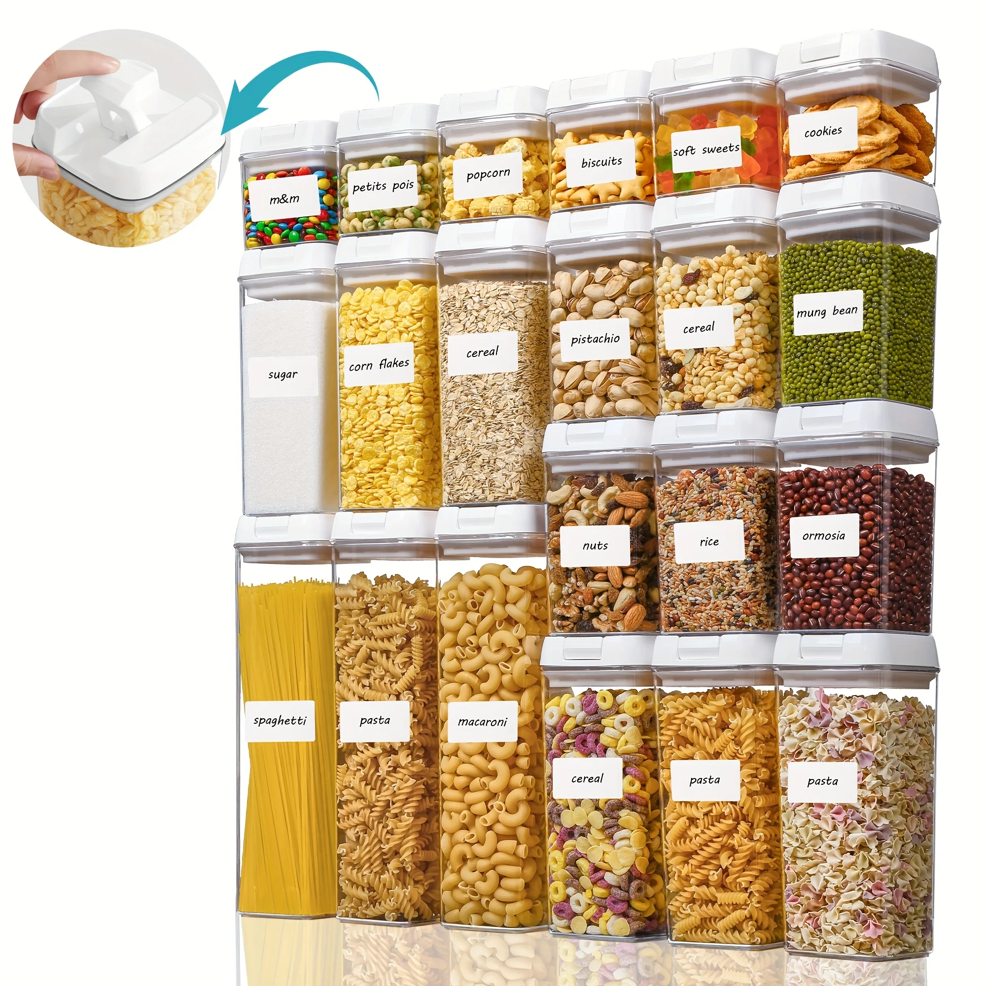 21pcs Airtight Food Storage Containers Set, BPA Free Plastic Pantry Organizer, with Easy Lock Lids for Spaghetti Cereal Snack