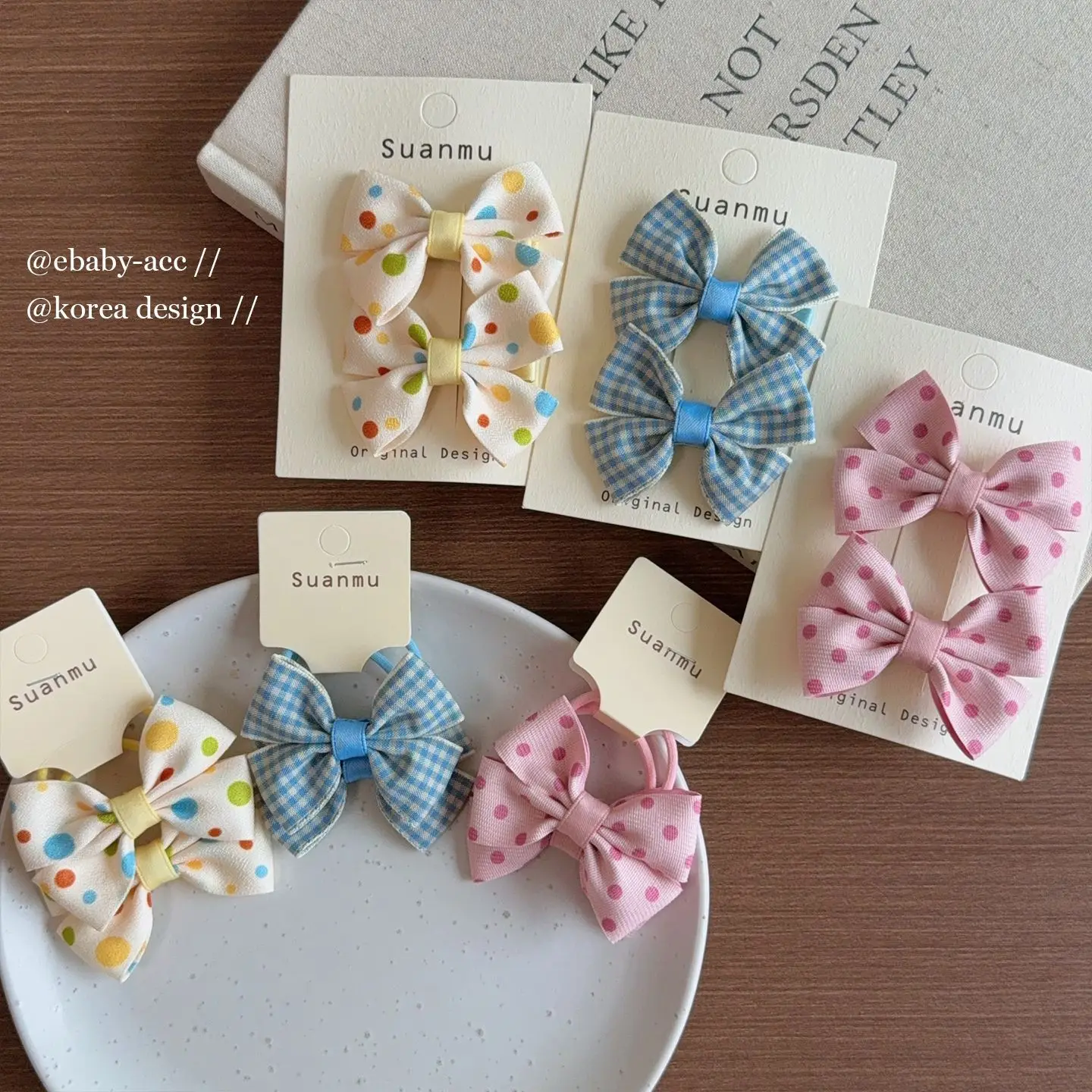 Hair Ties Premium Fabric Bow Colorful Polka Dot Elastic Bands Matching Side Clips Gentle Kids Hair Accessories for Twin Ponytail