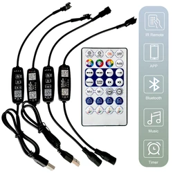 Controlador de música Bluetooth com microfone incorporado, controlo remoto de 28 teclas, Fita LED Pixel endereçável individualmente, WS2811, WS2812B