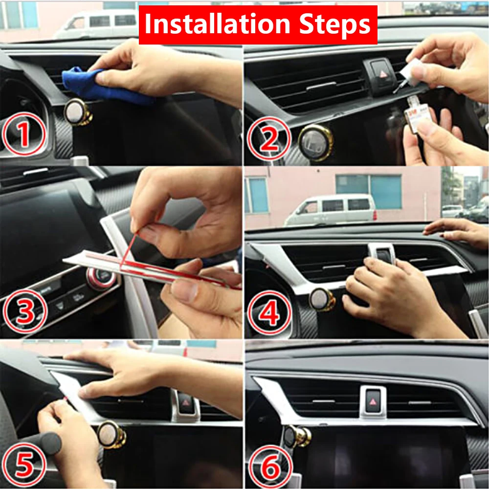 Carbon Fiber Car Dashboard AC Air Vent Outlet Cover Trim for Honda Civic Sedan 10th 2016 2017 2018 2019 2020 2021 view 6