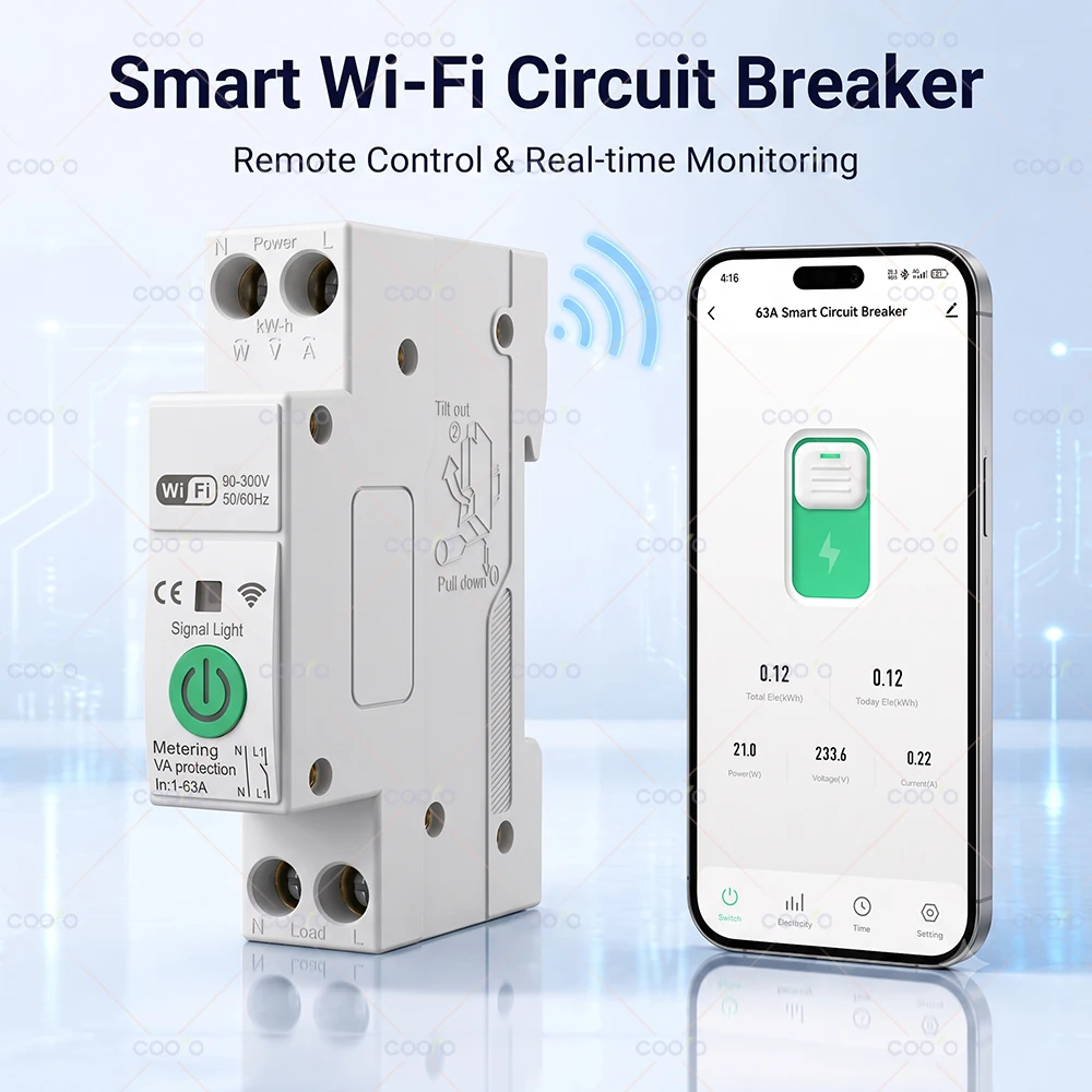 Tuya WiFi/Zigbee Intelligenter Schutzschalter MCB 1P+N 63A Timer Stromzähler Energie kWh Spannungs- und Strommessgerät für Alexa Google Home – Detail 1