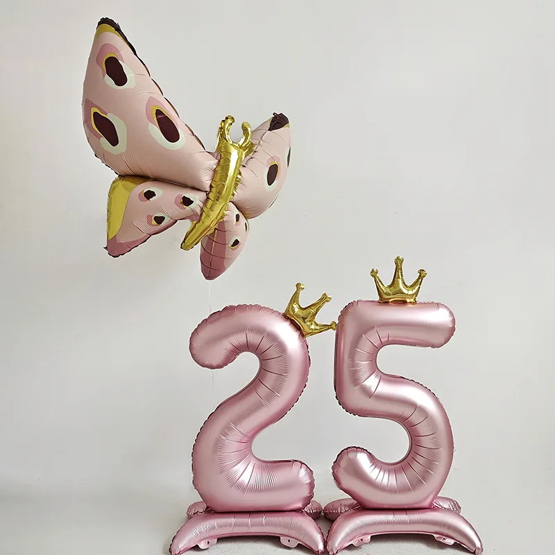 

42 Inch Blue Pink Number Foil Balloon with Base for Birthday Party Decoration Large Number Balloons Party Supplies Decors