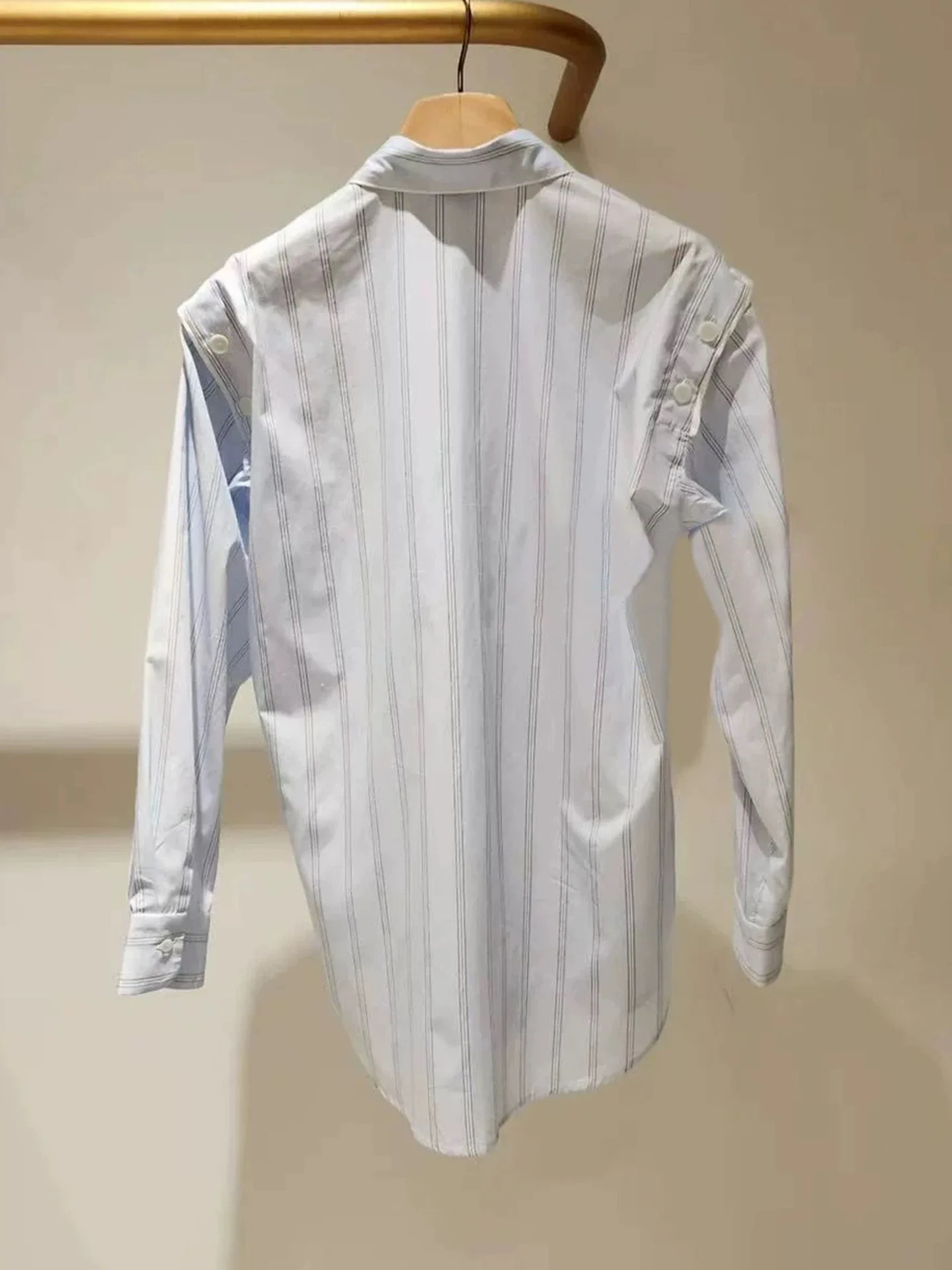 

S Home 2025 Autumn Winter Design Detachable Sve Roll Small Collar Striped irt Women's Top Briti Sle Pure Cotton