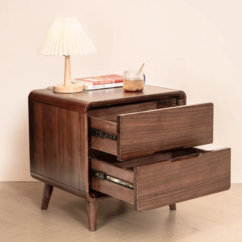 Nordic black walnut bedside table Bedroom furniture storage cabinet Modern simple all solid wood cabinet Width 40/45/50 cm