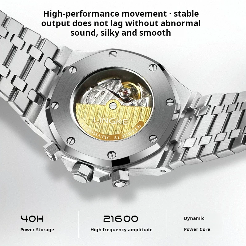 LINGKE классические мужские часы, трендовые модные оригинальные механические часы для мужчин, водонепроницаемые наручные часы из тонкой стали с сапфировым стеклом и датой