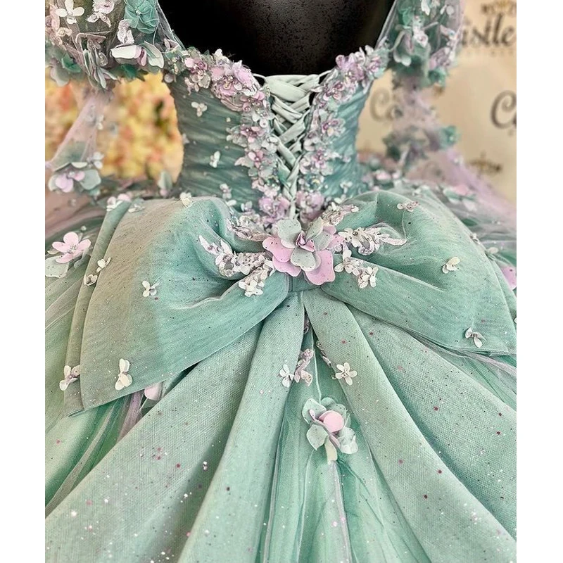 Customized Mint Blue Quinceanera Dresses 2024 Half Sleeve Ball Gown Appliques Beading Sweet 16 15 Vestidos De Fiesta YQD239