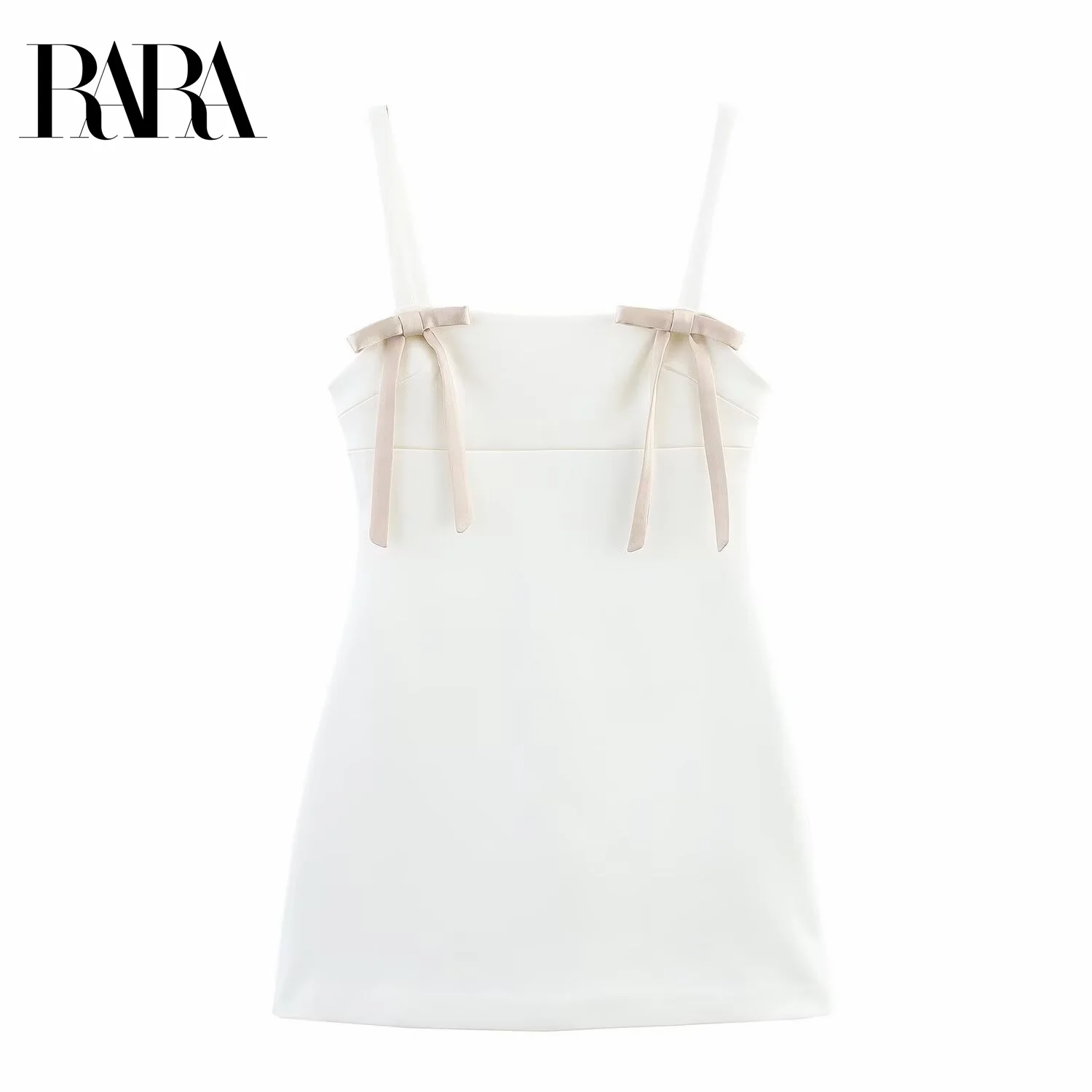 2025RARA Summer Beautiful White Sweet Bow Casual Fashion Satin Waist Skirt Suspenders Little White Skirt Dress