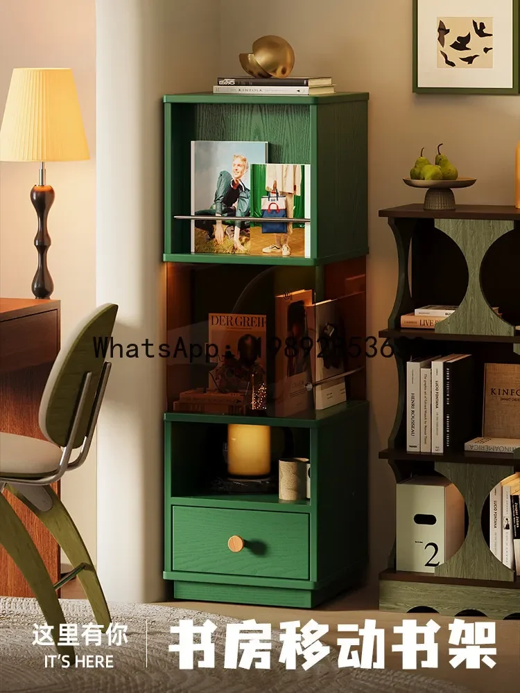H5.14 solid wood movable side cabinet storage cabinet household living room multi-functional display cabinet