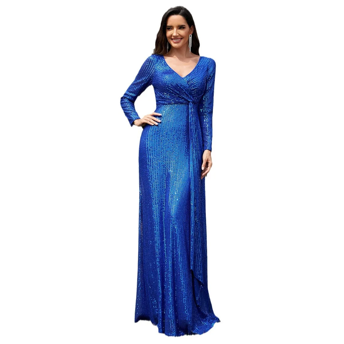 

Ele Long Sve V-Ne Fi Tail Evening Dr Wedding Par Blue Maxi Dr Women's Faion Sexy Gown Cotton 00%