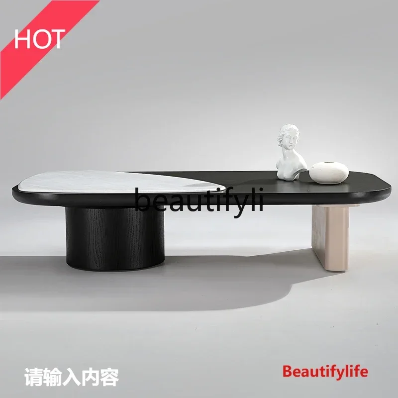 37   A Minimalist medieval matte supercrystalline stone coffee table living room oval tea table matte lacquer countertop