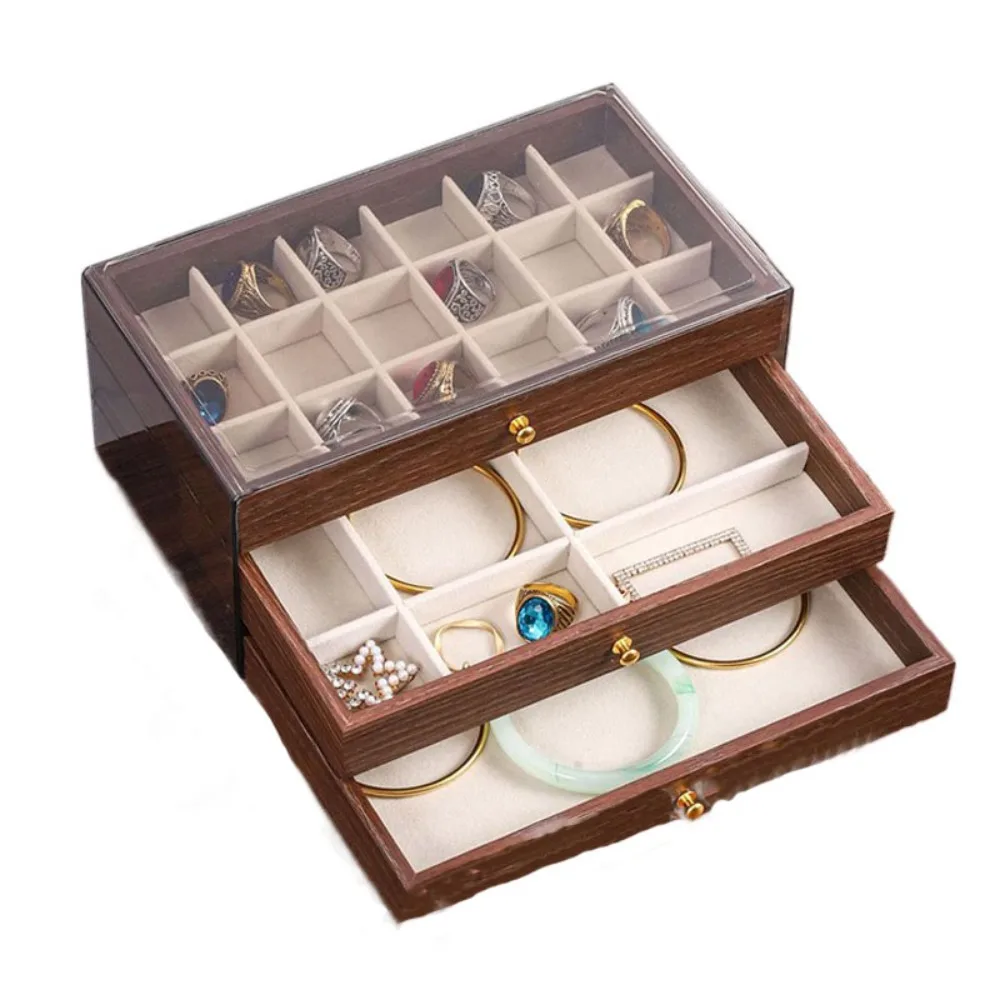 

Multi-layer Wooden Jewelry Box Rings Necklace Bracelet Earrings Jewelry Storage Case Organizer Transparent Window Jewelry Holder