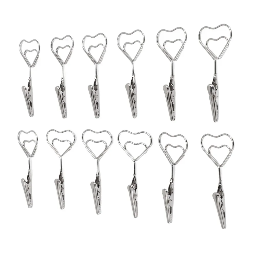 12Pcs Multi Shape Double Headed Memo Clip 70mm Silver Note Clips Multifunctional Strong Grip Wire Picture Clip Card Display